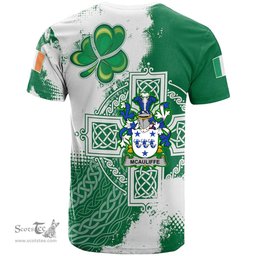 Irish McAuliffe Coat of Arms Irish Family Crest T Shirt Irish Celtic Cross T Shirt