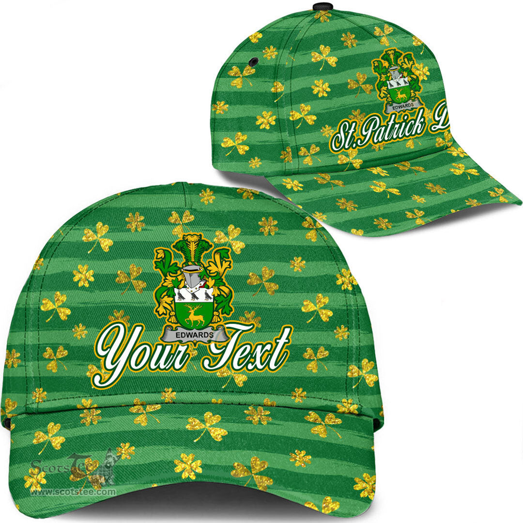 Irish Edwards Coat Of Arms Family Crest Personalized Custom Ireland Cap Irish Golden Irish Shamrock