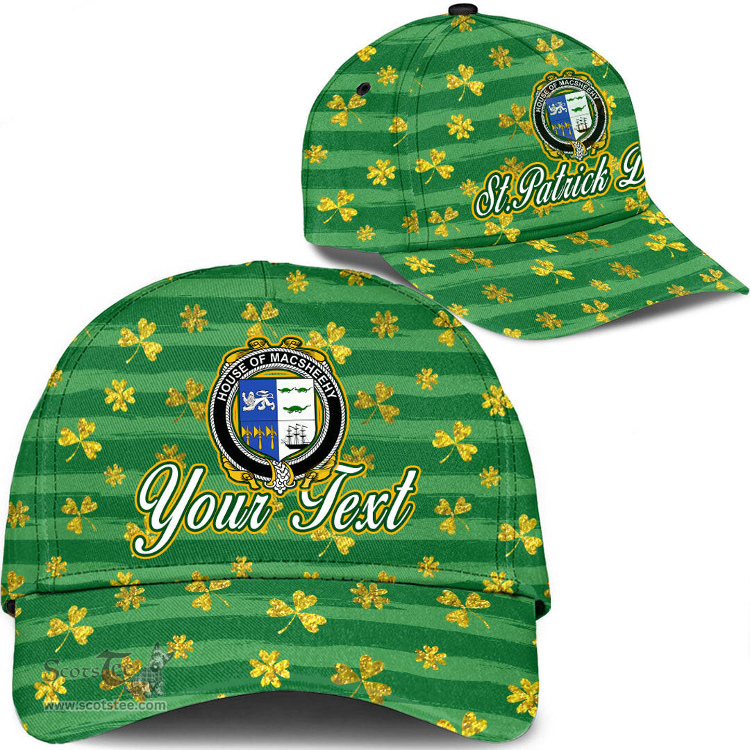Irish House of MACSHEEHY Coat Of Arms Family Crest Personalized Custom Ireland Cap Irish Golden Irish Shamrock
