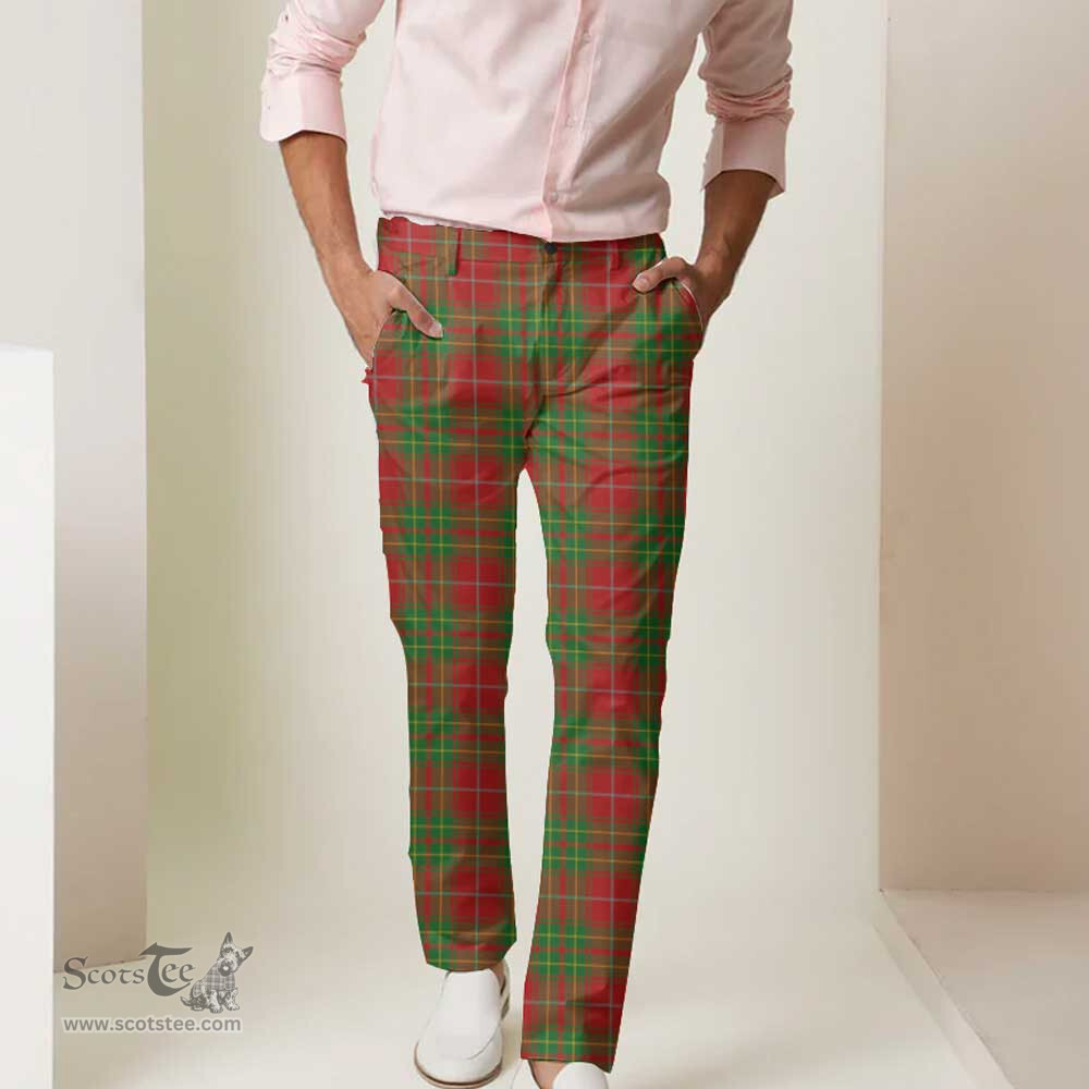 Scottish Burnett Ancient Tartan Mens Half Elastic Twill Pants Tartan Plaid Casual Trousers
