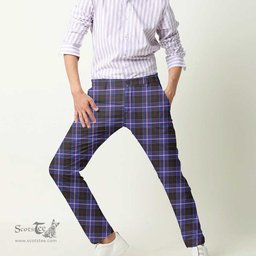 Scottish Dunlop Modern Tartan Mens Half Elastic Twill Pants Tartan Plaid Casual Trousers