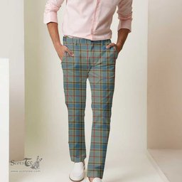 Scottish Balfour Blue Tartan Mens Half Elastic Twill Pants Tartan Plaid Casual Trousers