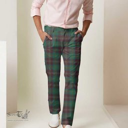 Scottish Chisholm Hunting Ancient Tartan Mens Half Elastic Twill Pants Tartan Plaid Casual Trousers