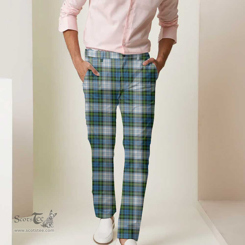 Scottish Campbell Dress Tartan Mens Half Elastic Twill Pants Tartan Plaid Casual Trousers