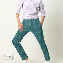 Scottish Douglas Ancient Tartan Mens Half Elastic Twill Pants Tartan Plaid Casual Trousers