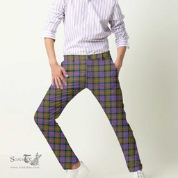 Scottish Carnegie Ancient Tartan Mens Half Elastic Twill Pants Tartan Plaid Casual Trousers