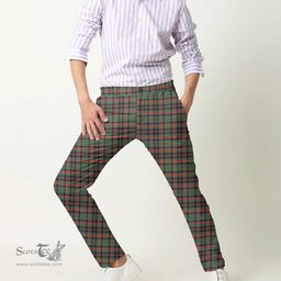 Scottish Cumming Hunting Ancient Tartan Mens Half Elastic Twill Pants Tartan Plaid Casual Trousers