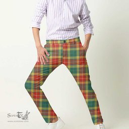 Scottish Buchanan Modern Tartan Mens Half Elastic Twill Pants Tartan Plaid Casual Trousers