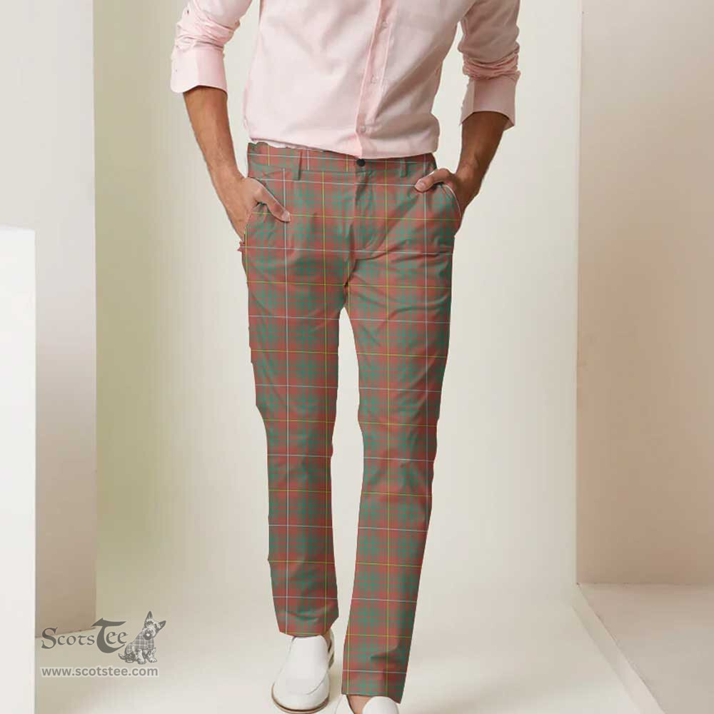 Scottish Bruce Ancient Tartan Mens Half Elastic Twill Pants Tartan Plaid Casual Trousers