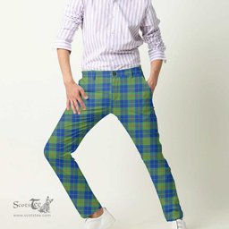 Scottish Barclay Hunting Ancient Tartan Mens Half Elastic Twill Pants Tartan Plaid Casual Trousers