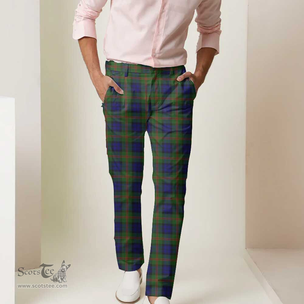 Scottish Dundas Modern 02 Tartan Mens Half Elastic Twill Pants Tartan Plaid Casual Trousers