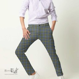 Scottish Campbell Faded Tartan Mens Half Elastic Twill Pants Tartan Plaid Casual Trousers