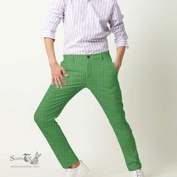 Scottish Currie Tartan Mens Half Elastic Twill Pants Tartan Plaid Casual Trousers
