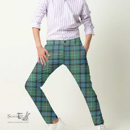 Scottish Ferguson Ancient Tartan Mens Half Elastic Twill Pants Tartan Plaid Casual Trousers