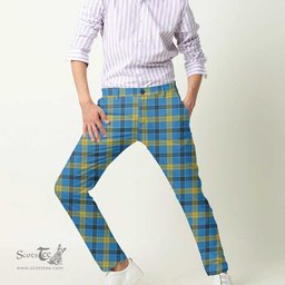 Scottish Laing Tartan Mens Half Elastic Twill Pants Tartan Plaid Casual Trousers