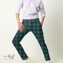 Scottish Oliphant Modern Tartan Mens Half Elastic Twill Pants Tartan Plaid Casual Trousers