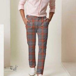 Scottish MacFarlane Ancient Tartan Mens Half Elastic Twill Pants Tartan Plaid Casual Trousers