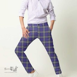 Scottish Kinnaird Tartan Mens Half Elastic Twill Pants Tartan Plaid Casual Trousers
