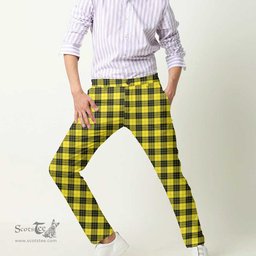 Scottish MacLeod of Lewis Modern Tartan Mens Half Elastic Twill Pants Tartan Plaid Casual Trousers
