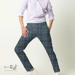 Scottish MacInnes Modern Tartan Mens Half Elastic Twill Pants Tartan Plaid Casual Trousers