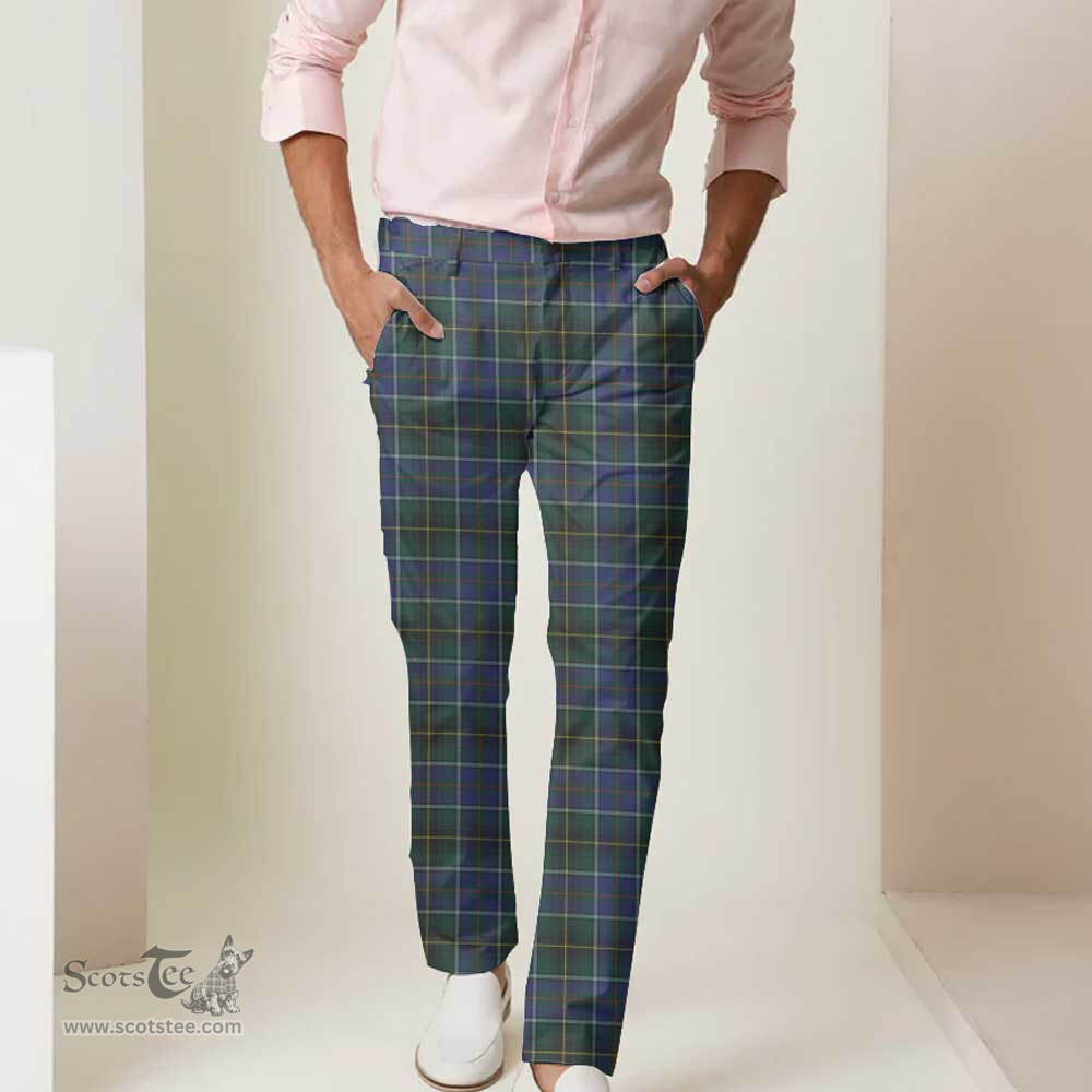 Scottish MacInnes Modern Tartan Mens Half Elastic Twill Pants Tartan Plaid Casual Trousers