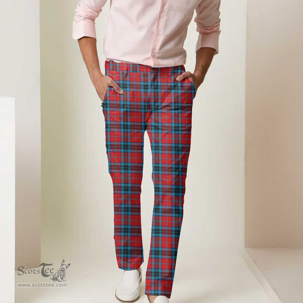 Scottish MacTavish Modern Tartan Mens Half Elastic Twill Pants Tartan Plaid Casual Trousers