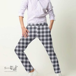 Scottish MacRae Dress Modern Tartan Mens Half Elastic Twill Pants Tartan Plaid Casual Trousers