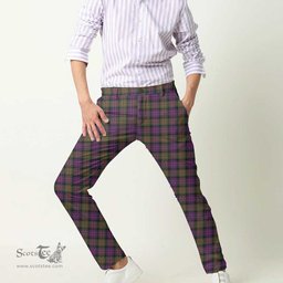 Scottish MacDonald Modern Tartan Mens Half Elastic Twill Pants Tartan Plaid Casual Trousers