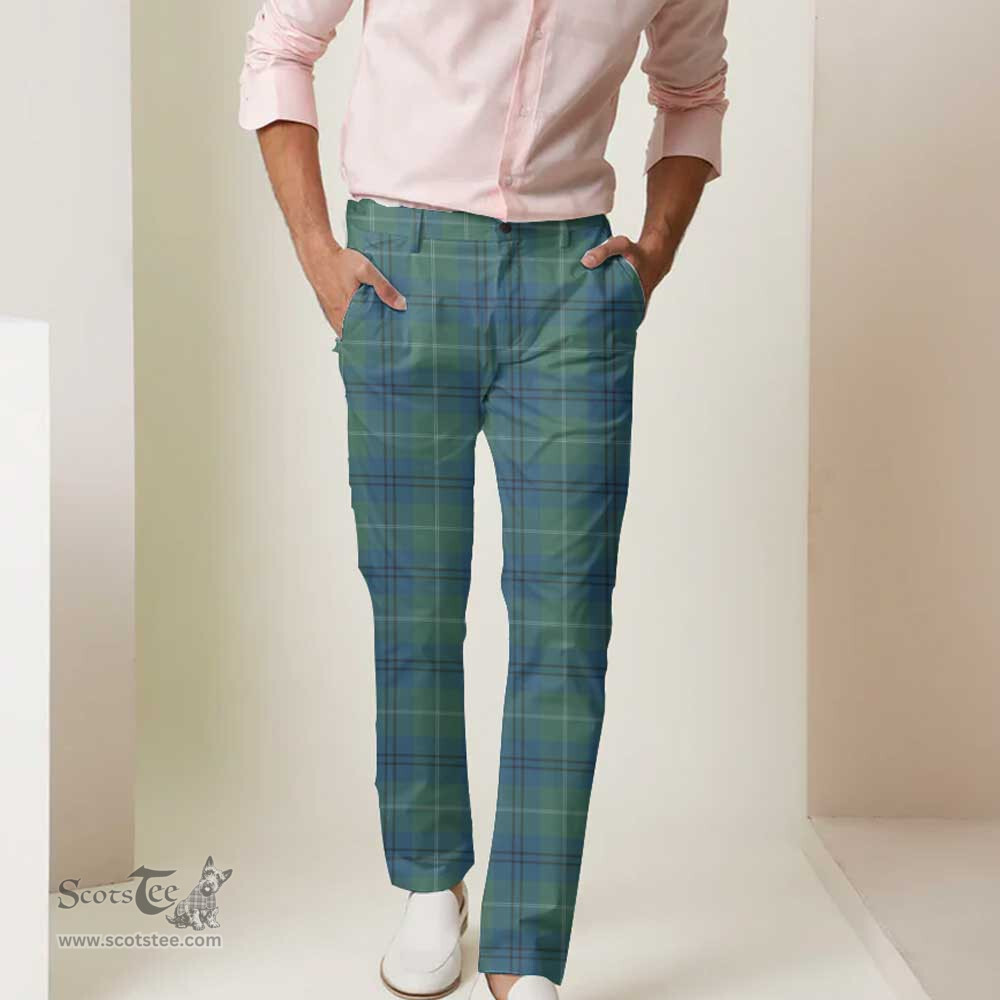 Scottish Oliphant Ancient Tartan Mens Half Elastic Twill Pants Tartan Plaid Casual Trousers