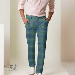 Scottish Oliphant Ancient Tartan Mens Half Elastic Twill Pants Tartan Plaid Casual Trousers