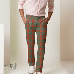 Scottish MacGregor Ancient Tartan Mens Half Elastic Twill Pants Tartan Plaid Casual Trousers