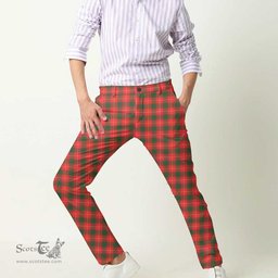 Scottish MacFie Tartan Mens Half Elastic Twill Pants Tartan Plaid Casual Trousers