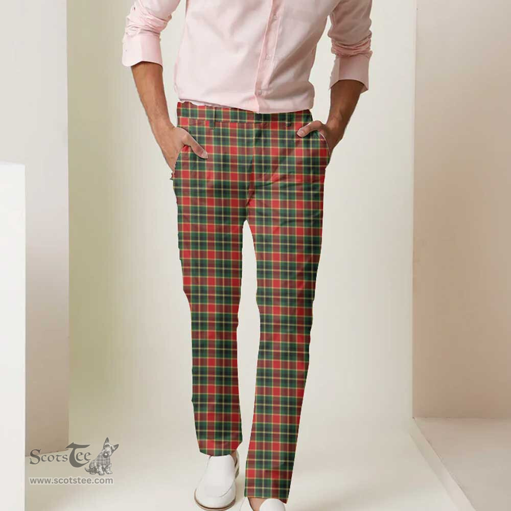 Scottish MacLachlan Hunting Modern Tartan Mens Half Elastic Twill Pants Tartan Plaid Casual Trousers