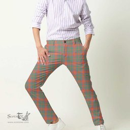 Scottish MacKintosh Ancient Tartan Mens Half Elastic Twill Pants Tartan Plaid Casual Trousers