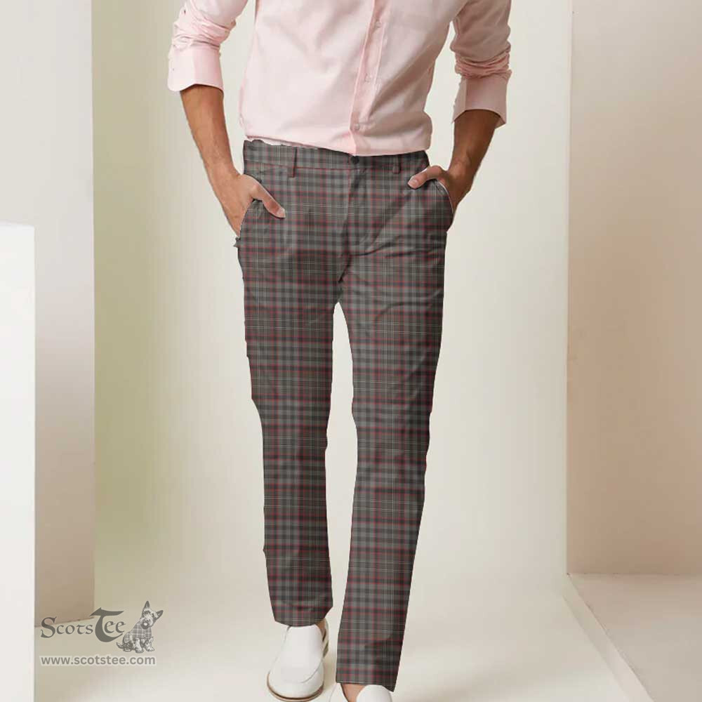 Scottish Nicolson Hunting Weathered Tartan Mens Half Elastic Twill Pants Tartan Plaid Casual Trousers