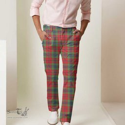 Scottish MacLean of Duart Modern Tartan Mens Half Elastic Twill Pants Tartan Plaid Casual Trousers