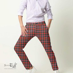 Scottish MacDuff Modern Tartan Mens Half Elastic Twill Pants Tartan Plaid Casual Trousers