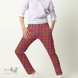 Scottish Lumsden Modern Tartan Mens Half Elastic Twill Pants Tartan Plaid Casual Trousers