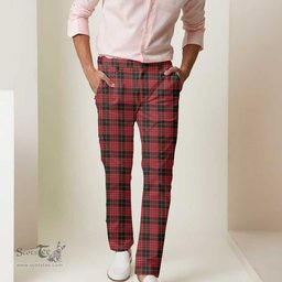 Scottish MacQueen Modern Tartan Mens Half Elastic Twill Pants Tartan Plaid Casual Trousers