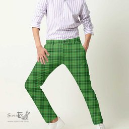 Scottish Galloway District Tartan Mens Half Elastic Twill Pants Tartan Plaid Casual Trousers