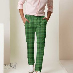 Scottish Galloway District Tartan Mens Half Elastic Twill Pants Tartan Plaid Casual Trousers