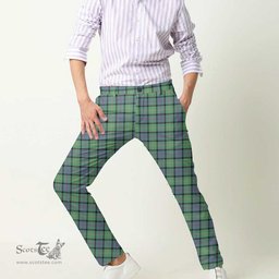 Scottish MacThomas Ancient Tartan Mens Half Elastic Twill Pants Tartan Plaid Casual Trousers