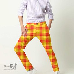 Scottish MacMillan Clan Tartan Mens Half Elastic Twill Pants Tartan Plaid Casual Trousers