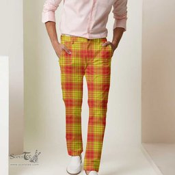 Scottish MacMillan Clan Tartan Mens Half Elastic Twill Pants Tartan Plaid Casual Trousers