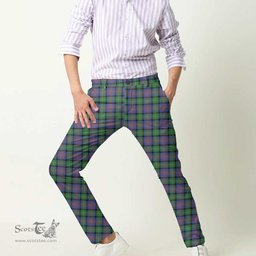Scottish Logan Ancient Tartan Mens Half Elastic Twill Pants Tartan Plaid Casual Trousers