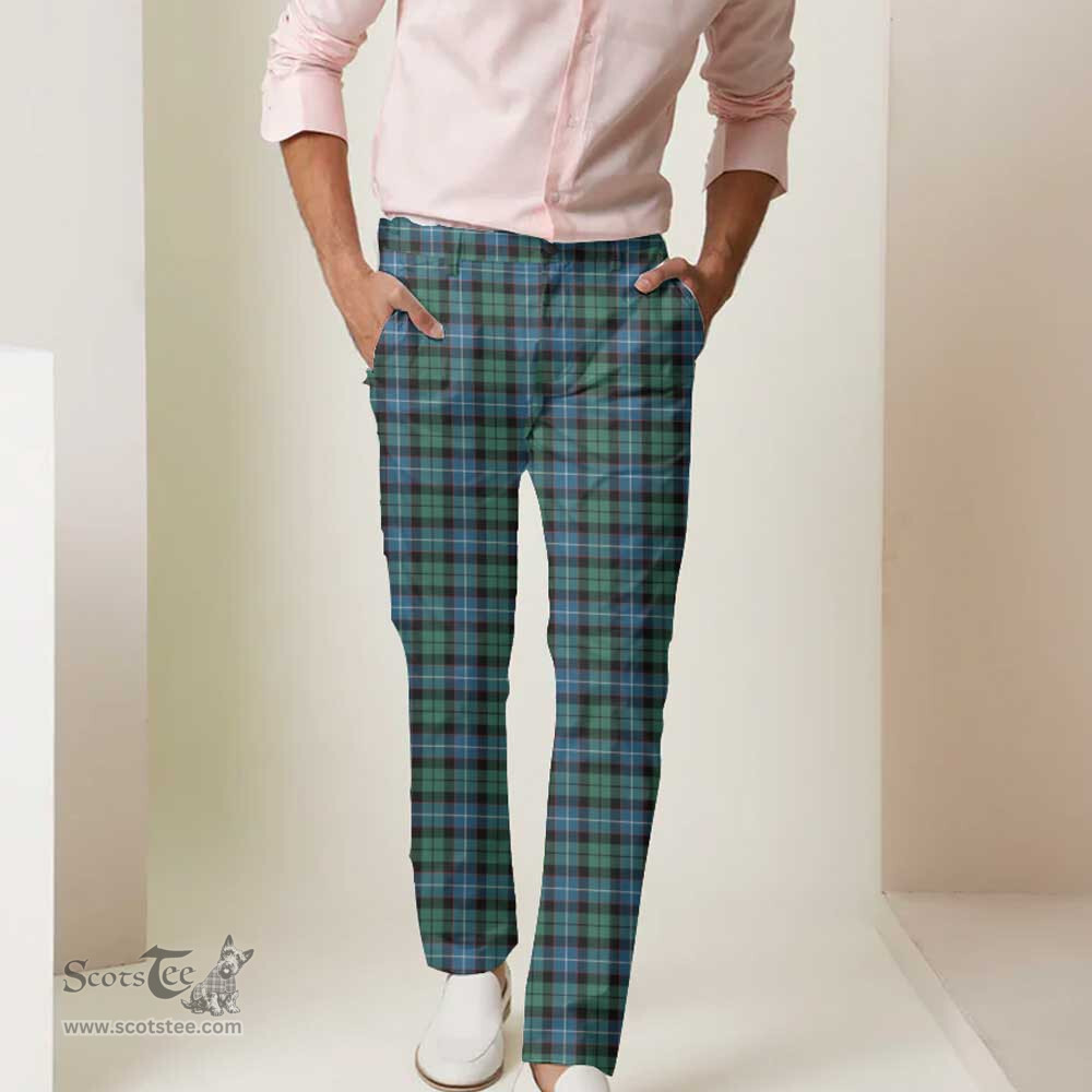 Scottish Galbraith Ancient Tartan Mens Half Elastic Twill Pants Tartan Plaid Casual Trousers