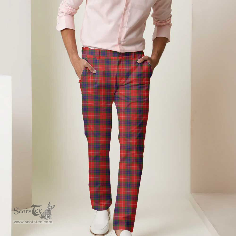 Scottish Fraser Modern Tartan Mens Half Elastic Twill Pants Tartan Plaid Casual Trousers