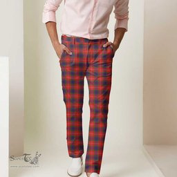Scottish Fraser Modern Tartan Mens Half Elastic Twill Pants Tartan Plaid Casual Trousers