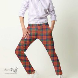 Scottish Nicolson Ancient Tartan Mens Half Elastic Twill Pants Tartan Plaid Casual Trousers
