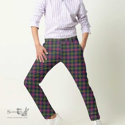 Scottish Logan Modern Tartan Mens Half Elastic Twill Pants Tartan Plaid Casual Trousers